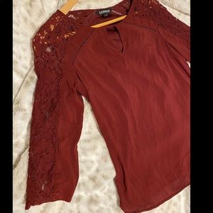 Express burgundy lace detail top